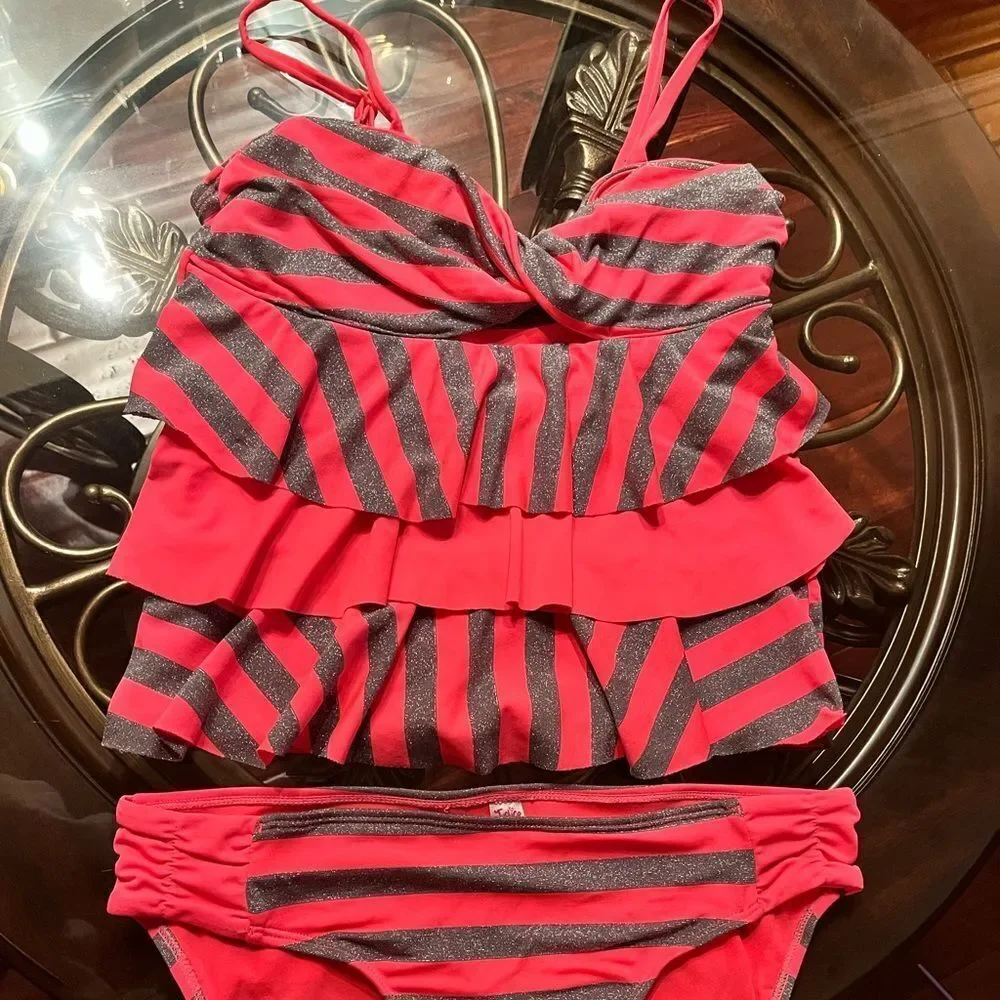 Justice Pink & Gray Tankini Set